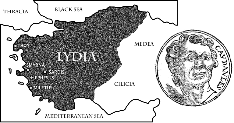 Mapa del reino de Lidia con la ilustración del sello de Candaules.