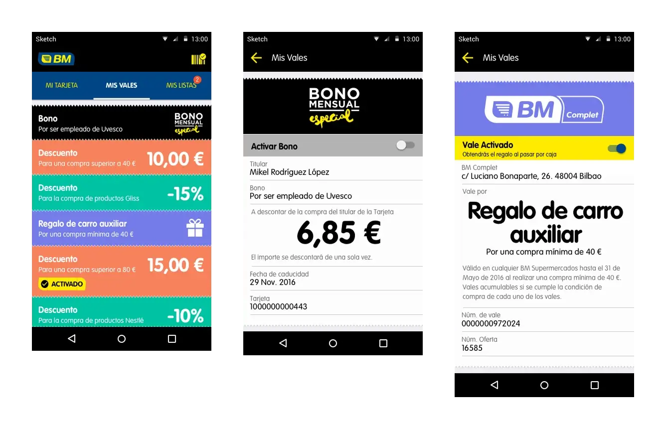 Gestión de vales en la app
